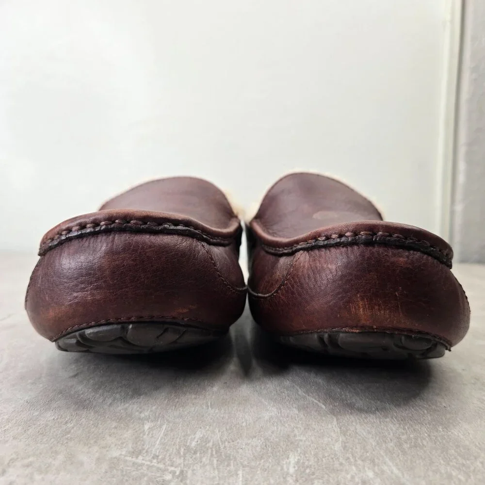 Ugg Slipper Loafers Mens 11 Brown Leather Fur Lined Slip On Comfort Dress Shoes - Picture 3 of 12